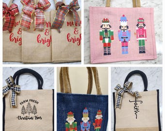 QUICK SHIP GIFT Bags- Assortment of fun Jute tote bags to choose from