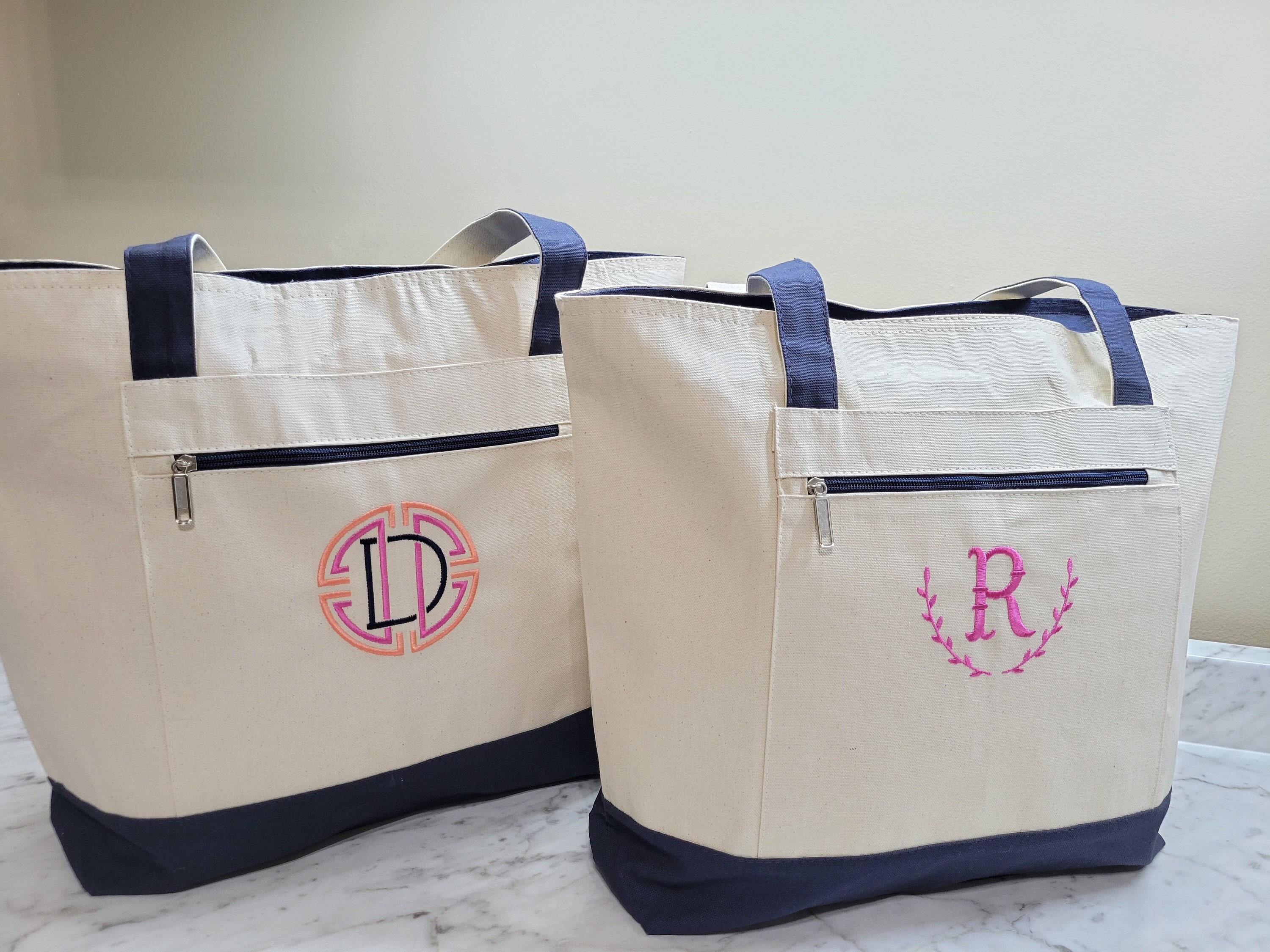 Personalized Beach Tote W/ Zipper Closurelarge Canvas 