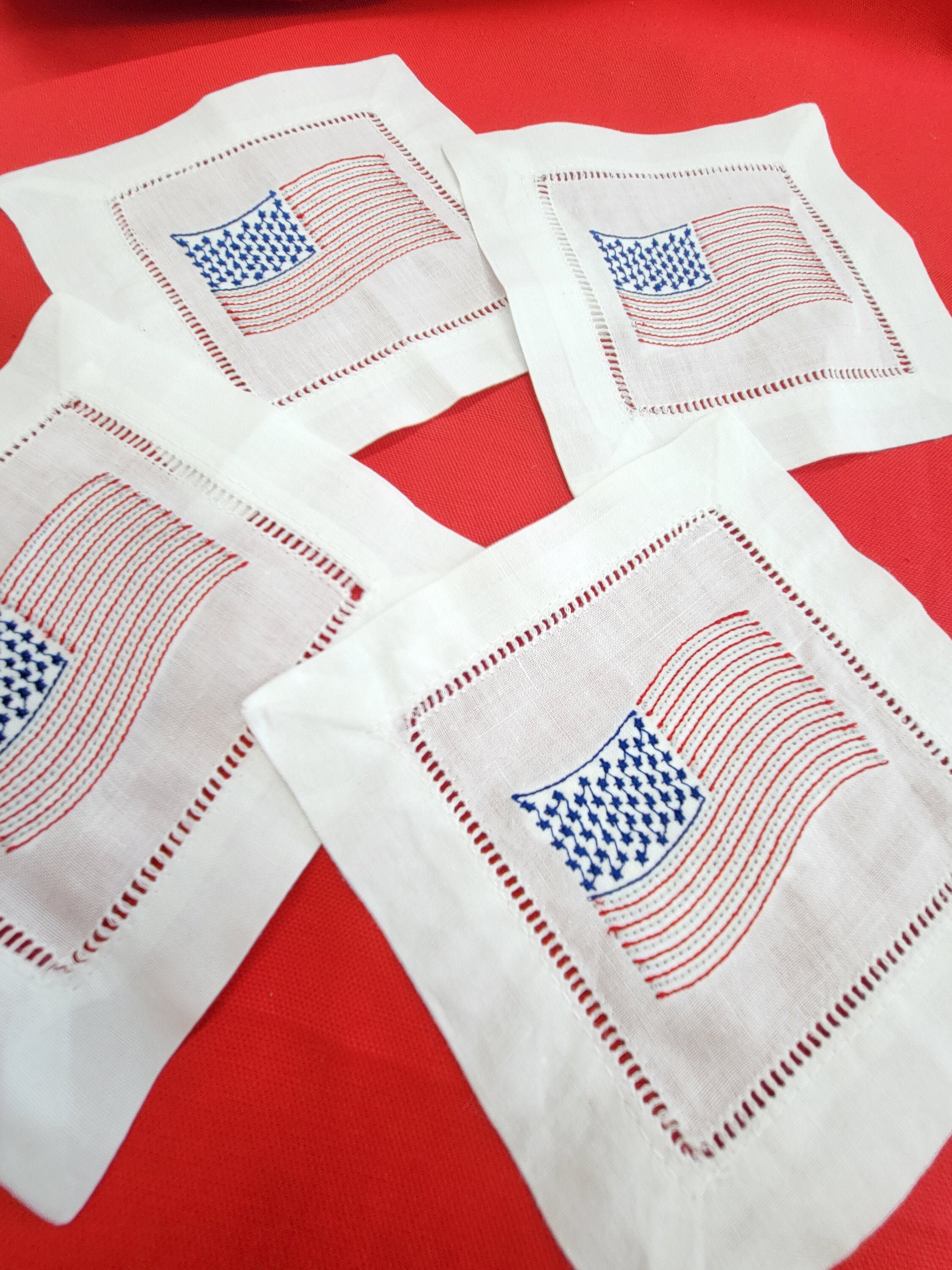 American FLAG Embroidered Cocktail Napkins set of 4 or set of Etsy
