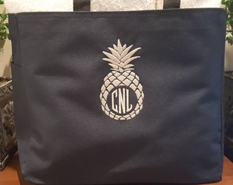 Pineapple Embroidered Monogram Tote Bag| Summer Tote|Beach Tote|Beach Tote| Destination Tote|Pineapple Tote Bag|