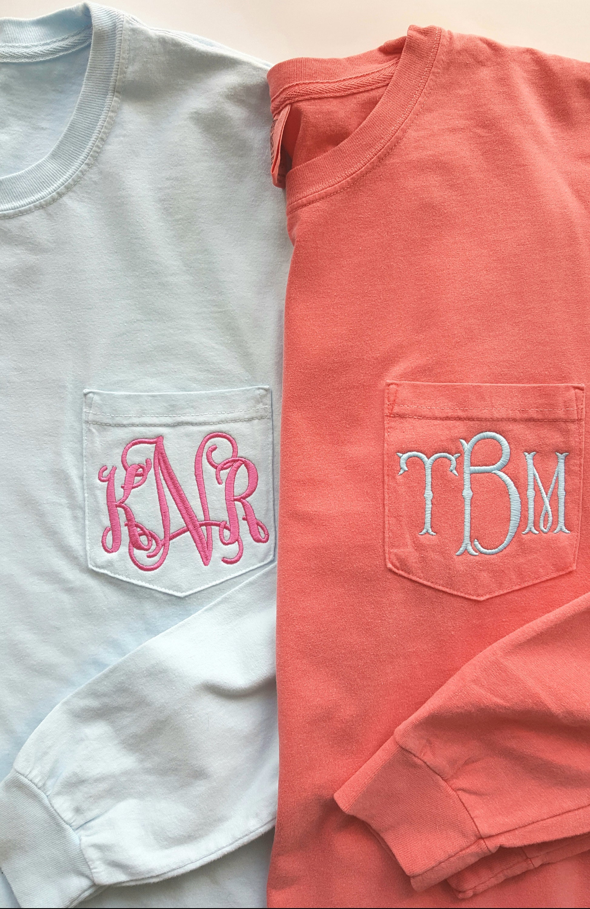 Comfort Colors Monogrammed Long Sleeve T-Shirt Pigment Dyed | Etsy