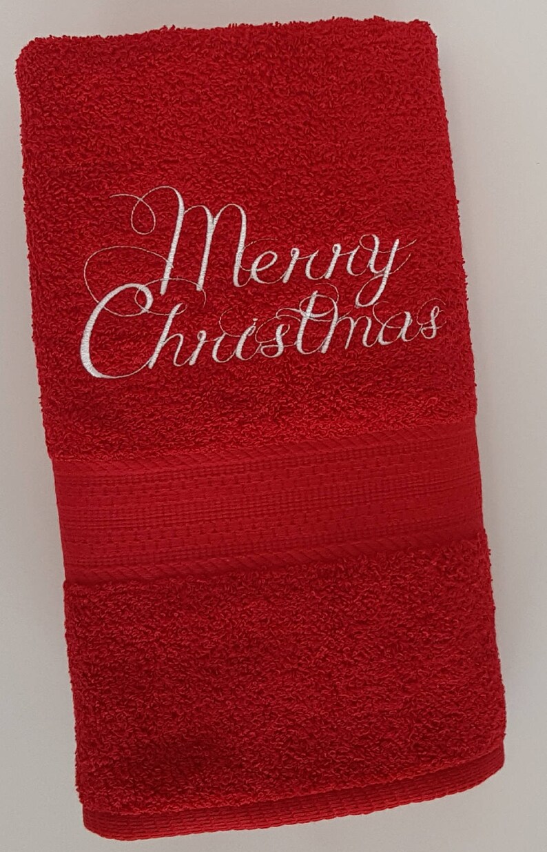 MERRY CHRISTMAS EMBROIDERED Bath Towel merry Etsy