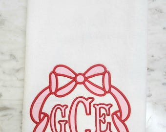 Three letter monogram embroidered Bow Hand Towel-