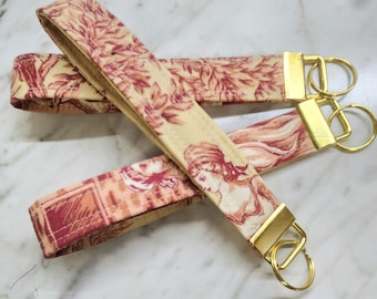 Toile Keychain Bracelet, Gold Key Fob Wristlet, Fabric Key Fobs