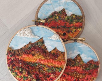 Autumn Landscape Fabric Collage Kit, Mindful Craft, Slow Stitch Therapy, DIY Embroidery, Easy Sewing Project, Textile Craft, Modern Hoop Art