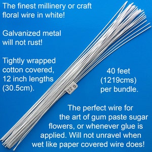 30 Gauge White Cotton Covered Floral Wire – 120 Feet, 12-Inch Lengths, Rust-Proof