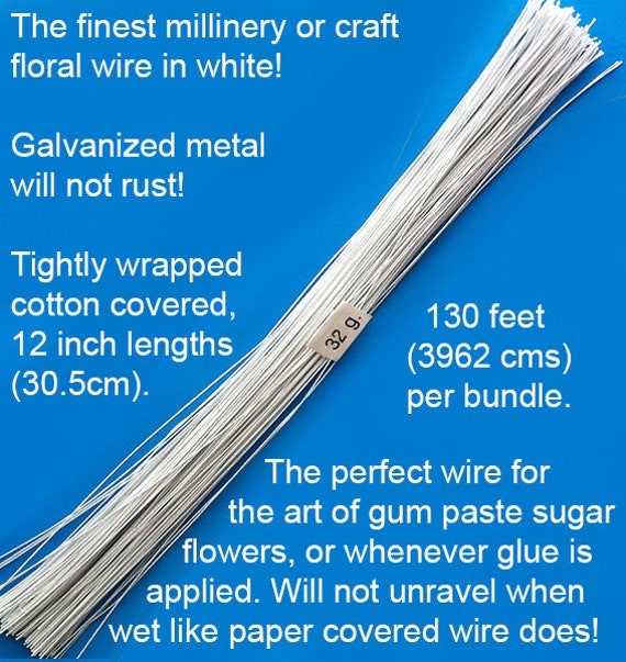 32 Gauge White Cotton Covered Floral Wire 130 Feet per Bundle 39.6m in 12  Inch 30.5cm Lengths 