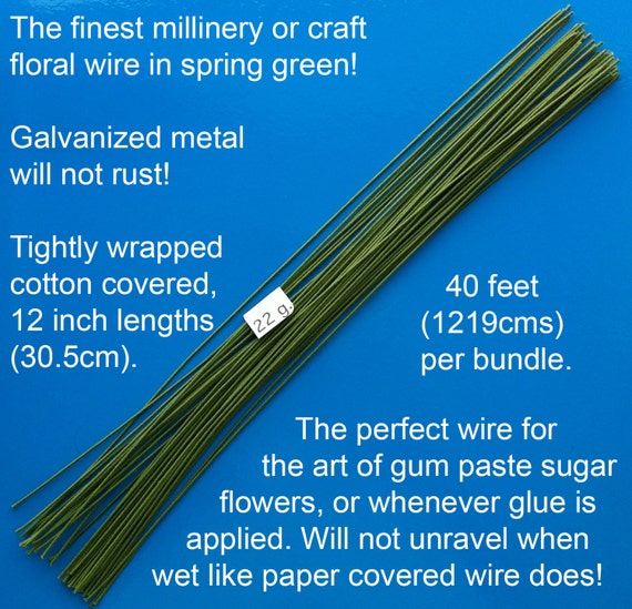in 12 inch lengths 39.6m 130 feet per bundle 30.5cm 32 Gauge Green Cotton Covered Floral Wire