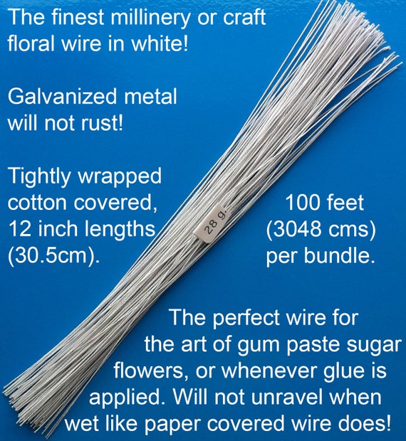 18 Gauge White Cotton Covered Floral Wire 20 Feet per Bundle 6.1m in 12  Inch Lengths 30.5cm -  UK