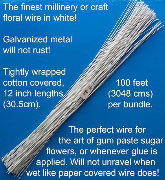 18 Gauge White Cotton Covered Floral Wire 20 Feet per Bundle 6.1m in 12  Inch Lengths 30.5cm -  UK