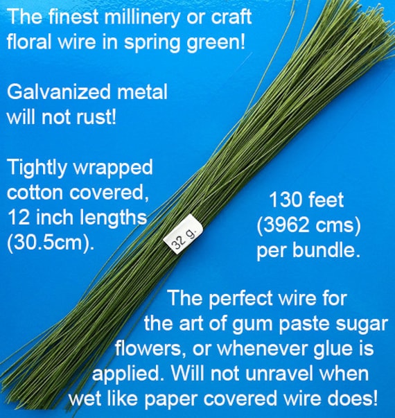 in 12 inch lengths 39.6m 130 feet per bundle 30.5cm 32 Gauge Green Cotton Covered Floral Wire