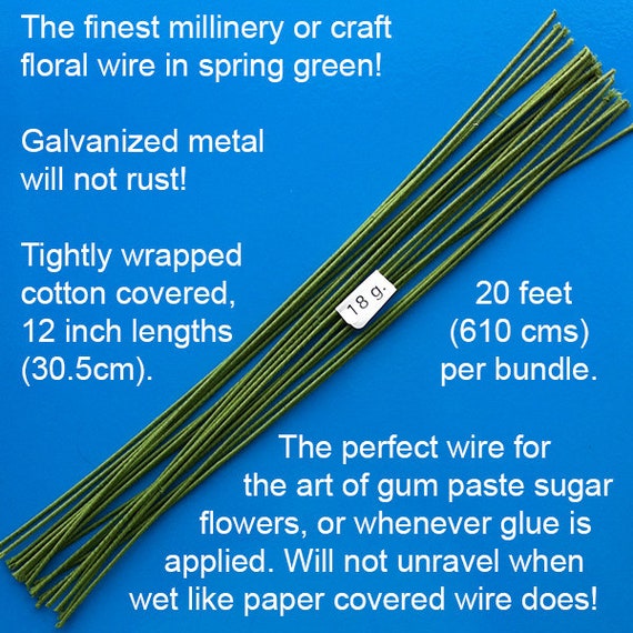 18 Gauge Green Cotton Covered Floral Wire 20 Feet per Bundle 6.1m in 12  Inch Lengths 30.5cm 