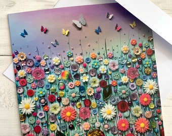 PRINTED Flower Meadow Greeting Cards, Flat Printed Cards, Floral Greeting Card, Satin print cards, All Occasion Blank cards, Flower Garden