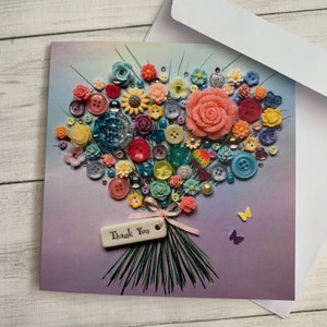 PRINTED (Not 3D) Bouquet Thank You Cards, Flat Cards, Thank You Card, Flower Art Card, Blank card, Colourful Card, Bouquet Greeting Card