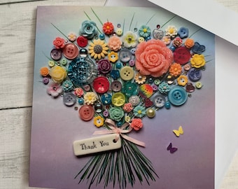 PRINTED (Not 3D) Bouquet Thank You Cards, Flat Cards, Thank You Card, Flower Art Card, Blank card, Colourful Card, Bouquet Greeting Card
