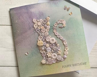 PRINTED (Not 3D) Cat Art Birthday Cards, Original Art Print Cards, Cute Birthday Card, Cat theme Greeting Card, Cat Art Gift