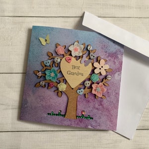 IMPRIMÉ Meilleures cartes de grand-mère, Cartes à thème Pink Tree, Cartes imprimées à plat, Carte d’anniversaire de grand-mère, Cartes de vœux vierges, Carte d’impression mate