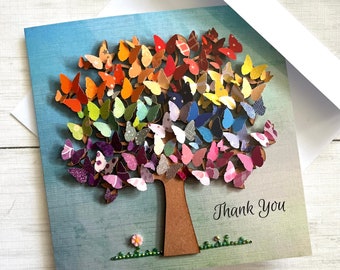 PRINTED Butterfly Tree Cards, Flat Printed Cards, Rainbow Thank You Card, Satin printed card, Blank card, Butterfly Print Card, All occasion