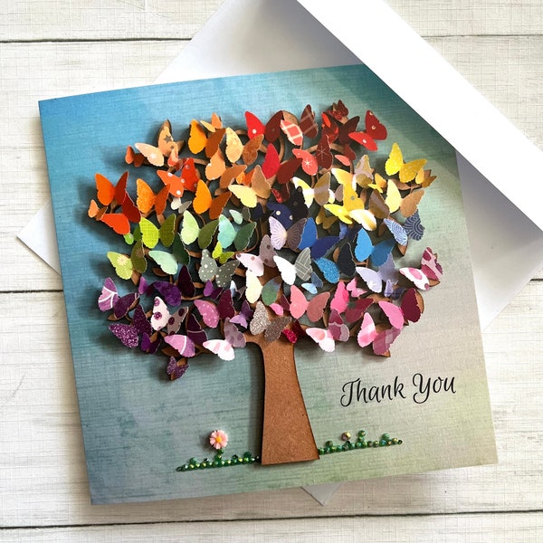 PRINTED Butterfly Tree Cards, Flat Printed Cards, Rainbow Thank You Card, Satin printed card, Blank card, Butterfly Print Card, All occasion