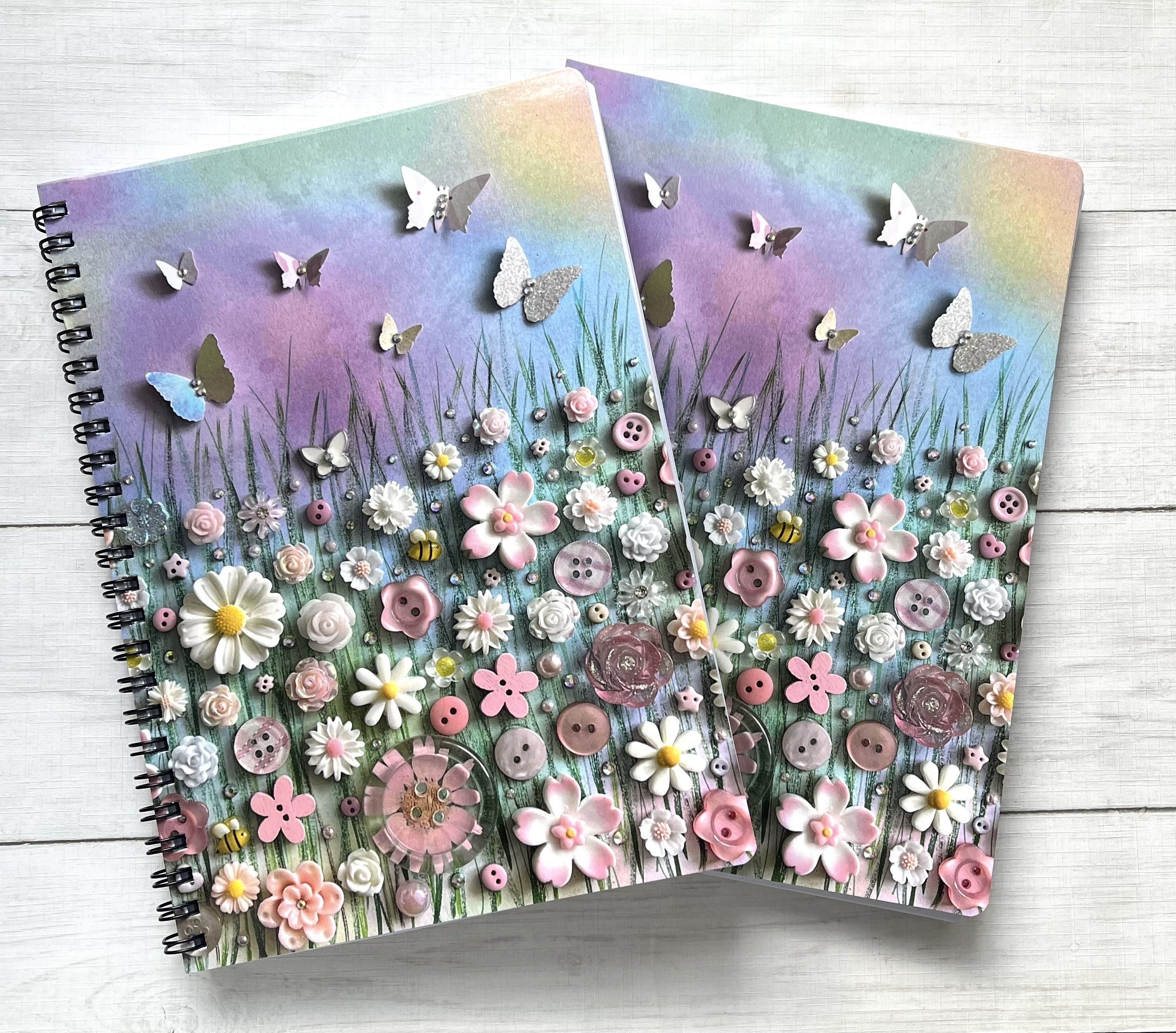PRINTED Pastel Sky Flower Art Spiral Notebook, Meadow Theme Gift ...
