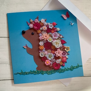 Cartes d'art hérisson imprimées (pas en 3D), cartes hérisson plates, hérisson floral rose, cartes de voeux animaux, cartes vierges, carte thème hérisson