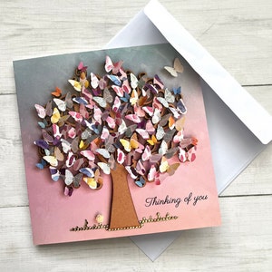IMPRIMÉ (pas en 3D) carte "Pensée à vous", cartes imprimées à plat, carte imprimée arbre aux papillons, carte de voeux sur le thème des papillons, pensée à vous