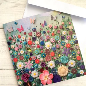 Cartes de vœux IMPRIMÉES (non 3D) Floral Meadow, cartes imprimées plates, carte de vœux ButterFly Art, cartes vierges toutes occasions, art du jardin de fleurs