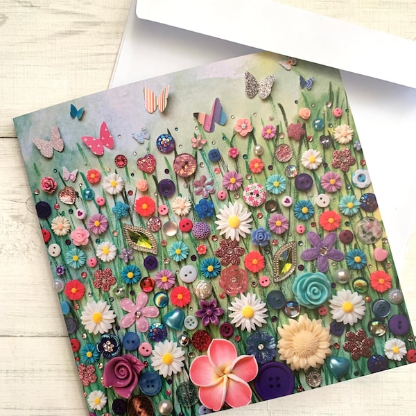 PRINTED (Not 3D) Floral Meadow Greeting Cards, Flat Printed Cards, ButterFly Art Greeting Card, All Occasion Blank cards, Flower Garden Art