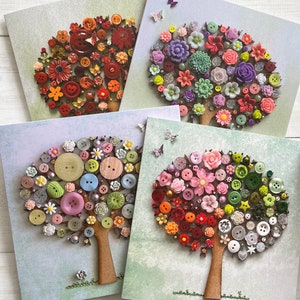 IMPRIMÉ (pas 3D) Ensemble de 4 cartes d’art d’arbre, ensemble de cartes d’art d’arbre 14x14 cm, impressions d’art originales, ensemble de cartes et d’enveloppes vierges, cartes à thème nature