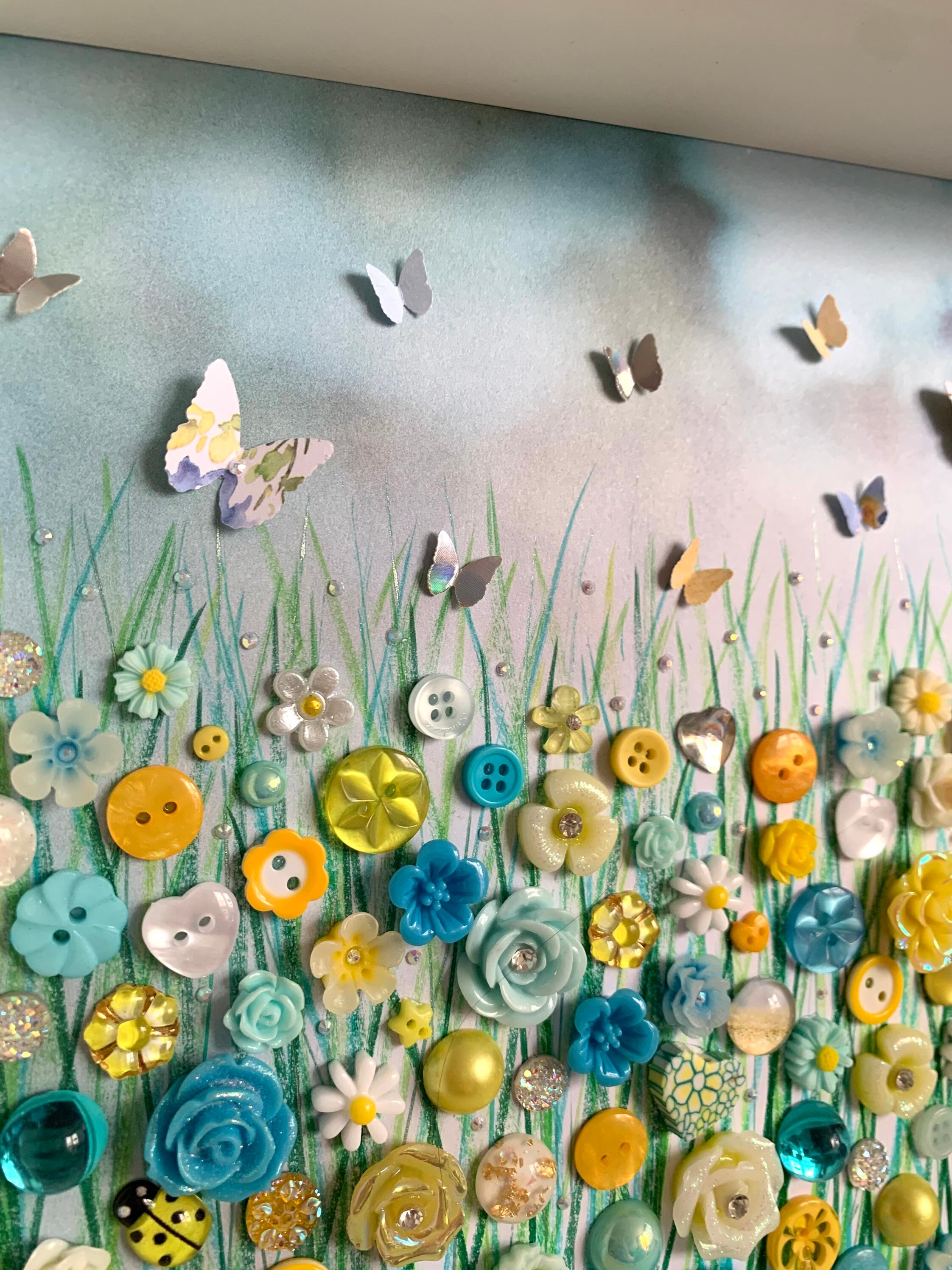 The Yellow and Blue Flower Meadow Floral Garden Wall Art Etsy