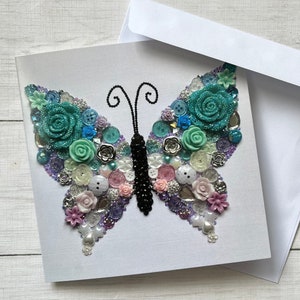 IMPRIMÉ Butterfly Art Cards, Flat Printed Cards, Teal and Pink Butterfly theme greeting card, Glossy print card, Blank card, All occasion
