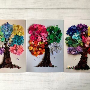 Lot de 3 cartes postales d'arbre IMPRIMÉES (pas en 3D), paquet de cartes postales d'art d'arbre, cartes postales imprimées, cartes postales d'art, cartes postales imprimées d'arbre, impression d'art de bouton