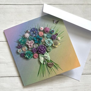 IMPRIMÉ (pas en 3D) carte de bouquet de coeur de remerciement, cartes imprimées à plat, carte de remerciement florale, carte vierge, fleurs éternelles, impression d'art bouquet