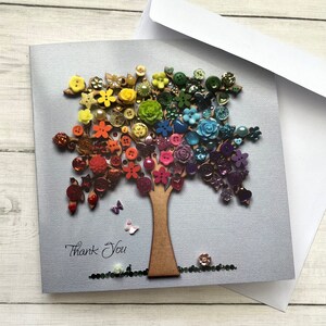 IMPRIMÉ (pas 3D) Carte d’arbre arc-en-ciel de remerciement, carte plate, carte d’impression sur le thème de l’arbre, carte de vœux originale d’impression d’art d’arbre, carte d’impression brillante