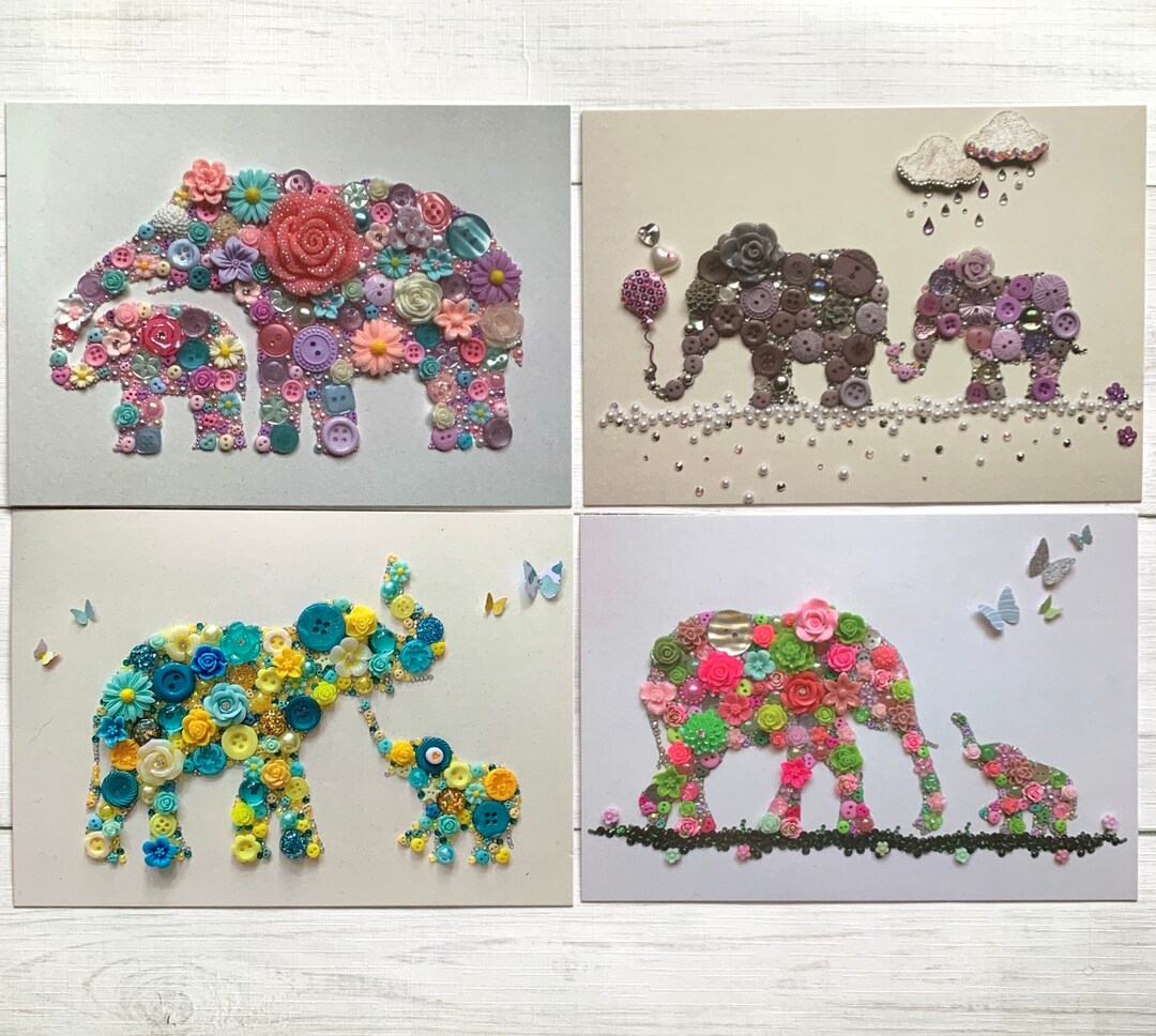 Set of 4 PRINTED Elephant Postcards, Elephant Postcard Pack, Printed ...