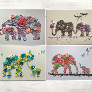 Ensemble de 4 cartes postales imprimées d'éléphant, paquet de carte postale d'éléphant, cartes postales imprimées, cartes postales d'art, cartes postales imprimées d'éléphant, bouton Art