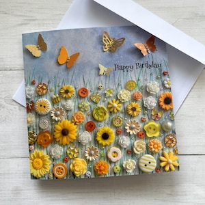 IMPRIMÉ (PAS 3D) carte d'anniversaire prairie tournesol, carte d'anniversaire thème nature, carte d'art floral, carte sur papier glacé, carte d'anniversaire thème tournesol