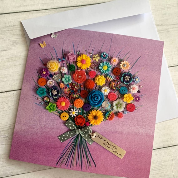 PRINTED Thank You Bouquet Card Flat Printed Cards Floral | Etsy