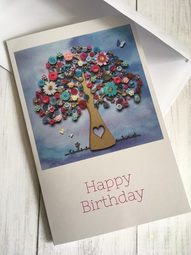Gedruckte Baum Geburtstagskarten flache gedruckte Karten | Etsy