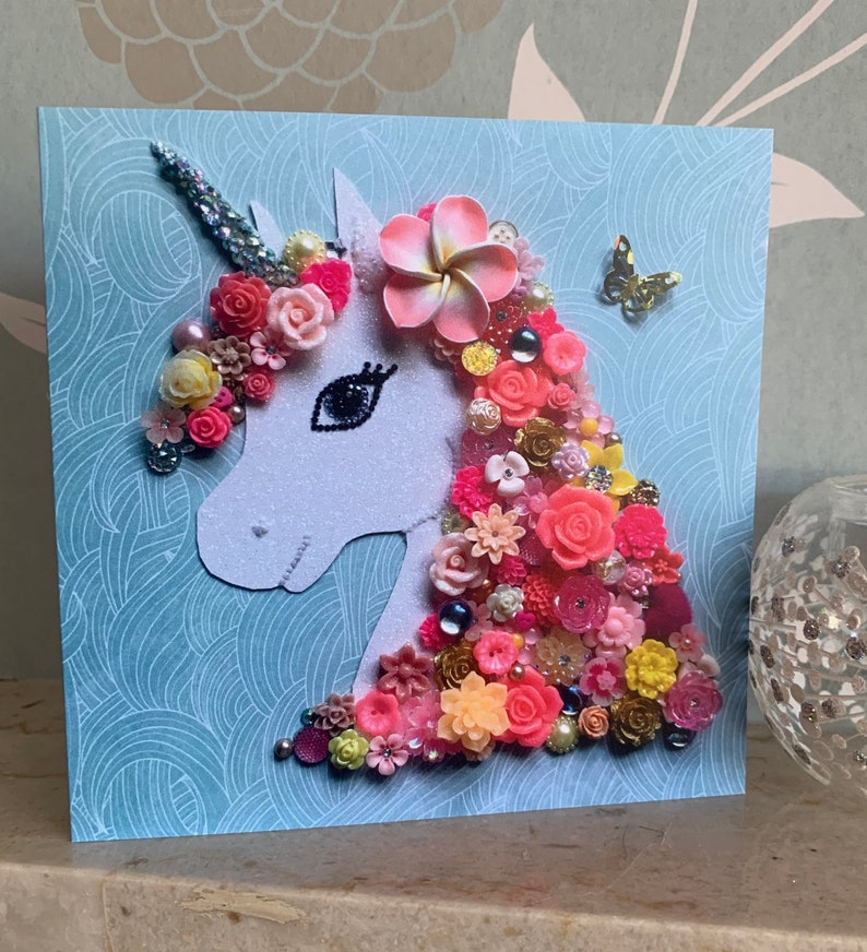 PRINTED Not 3D Unicorn Cards, Birthday Cards, Pink Unicorn Card, Button Art Card, All Occasion Card, Blank card, Colourful birthday Card image 7
