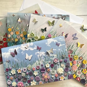 IMPRIMÉ Jeu de 5 cartes Prairie de fleurs, 18,2 x 11,7 cm, jeu de cartes d'art floral, impression d'art originale, jeu de cartes vierges et enveloppes, cartes à thème floral