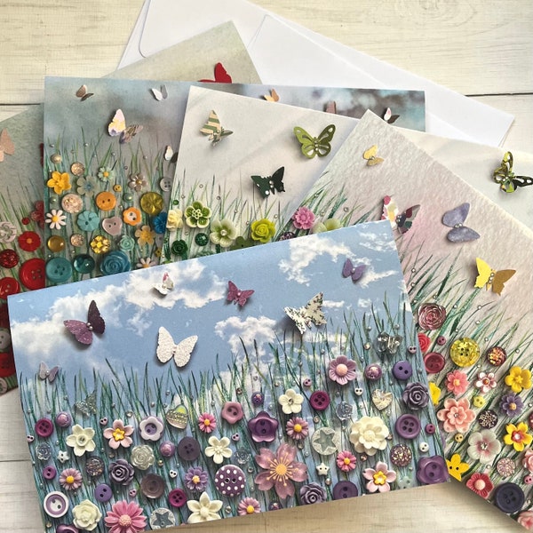 PRINTED Set of 5 Flower Meadow Cards, 18.2x11.7cm Floral Art Card Set, Original Art Print, Blank Cards and Envelopes Set, Floral Theme Cards