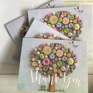 PRINTED (Not 3D) Pack of 5 Thank You Notecards, Pastel Tree Art, 5 Notecards with Envelopes, Pastel Tree Theme Thank You Cards