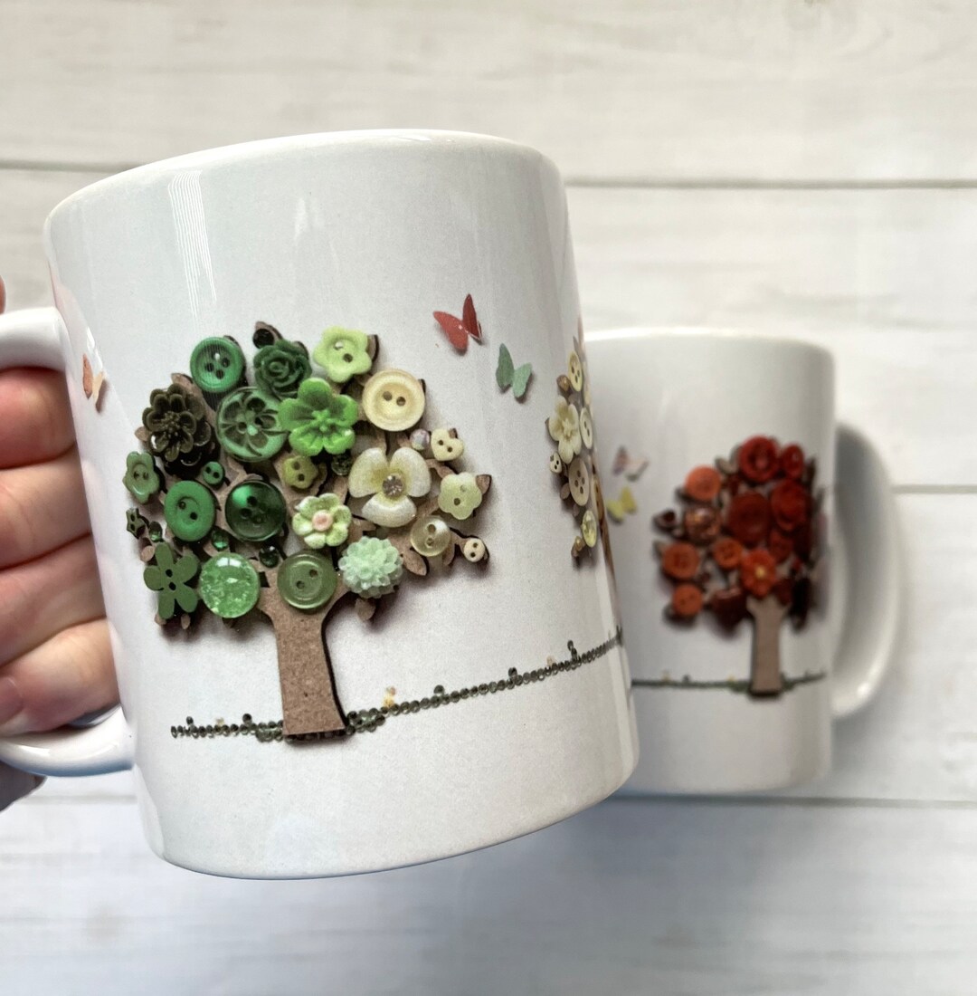 Tree Mug Patterns PRINTED Autumnal Tree Art Mug, Colourful Tree Theme Mug, 11oz Coffee ...