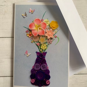Cartes de vases de fleurs IMPRIMÉES (pas en 3D), carte de fleurs éternelles, impression d'art originale, carte de fleurs toutes occasions, carte plate en satin, cartes vierges