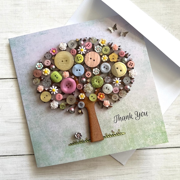 PRINTED Thank You Pastel Tree Art Cards, Flat Printed Cards, Pastel Thank You Card, Glossy Printed Greeting card, Original Art Print