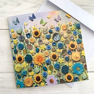 Cartes de vœux Sunflower Meadow IMPRIMÉES, Cartes imprimées à plat, Carte de vœux d’art floral, Cartes vierges pour toutes les occasions, Jardin de fleurs jaunes