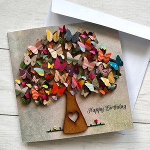 PRINTED Birthday Butterfly Tree Cards, Flat Birthday Cards, Multicolour Butterfly Theme Card, Birthday Card, Glossy printed cards, Tree Card