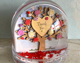 PRINTED Thank You Snow Globe, Heart Confetti Snow Dome, Quote Art Theme Decor, Thank You Gifts, To Say Thank You Gift Ornament, Tree Art