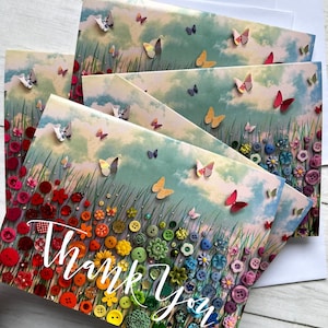 IMPRIMÉ (pas en 3D) lot de 5 cartes de remerciement fleurs, art prairie de fleurs arc-en-ciel, 5 cartes avec enveloppes, cartes de remerciement thème floral